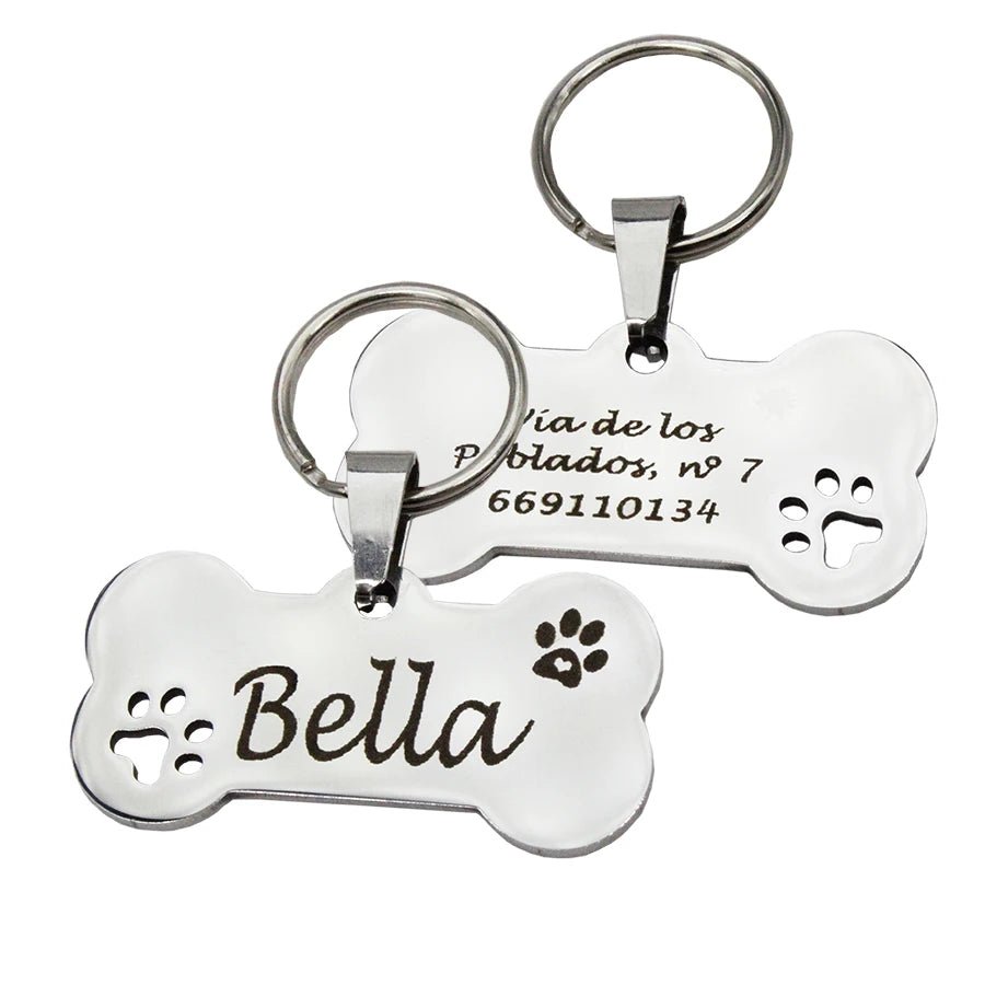 Pet Dog ID Tag Engraved Stainless Steel Bone