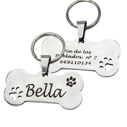 Pet Dog ID Tag Engraved Stainless Steel Bone