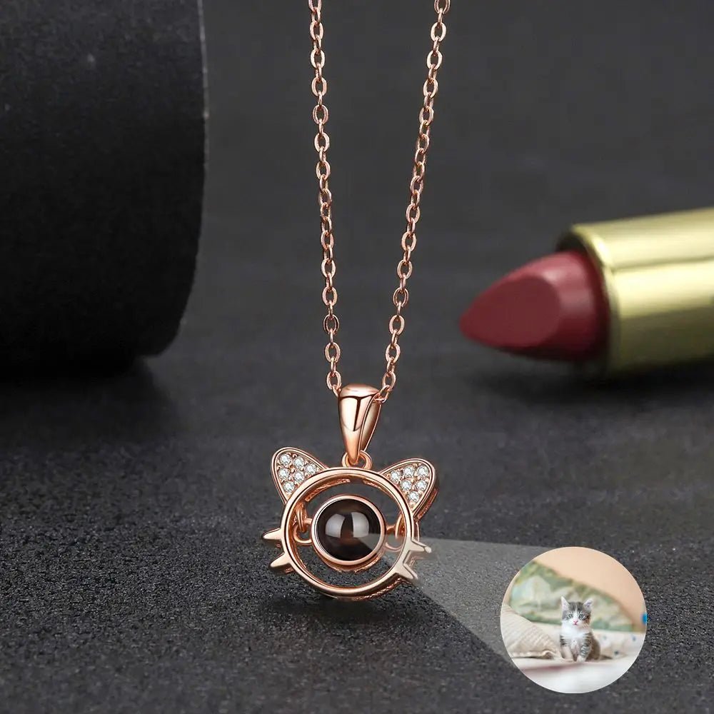 Cat Photo Projection Pendant Necklace 925 Sterling Silver