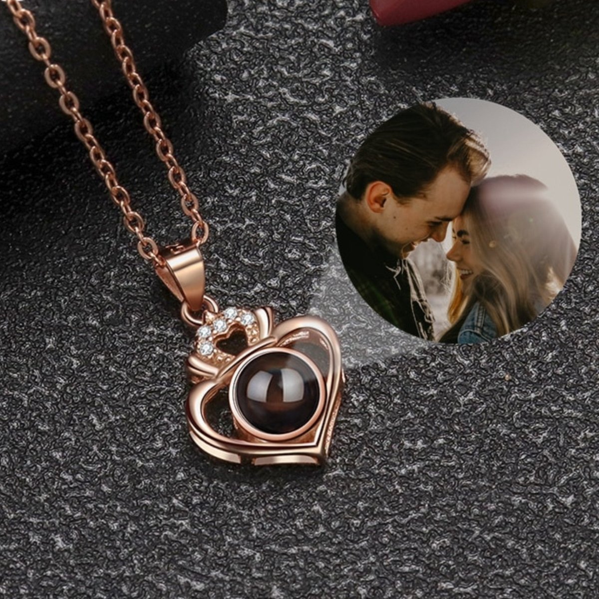 Photo Projection Crown & Heart NecklacePhoto Necklaces