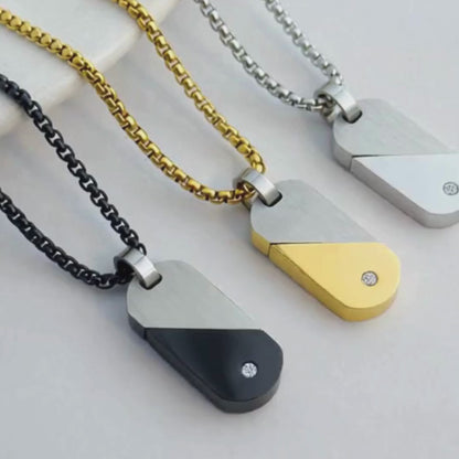 Engraved Two Tone Heart Twist Pendant Men's Necklace