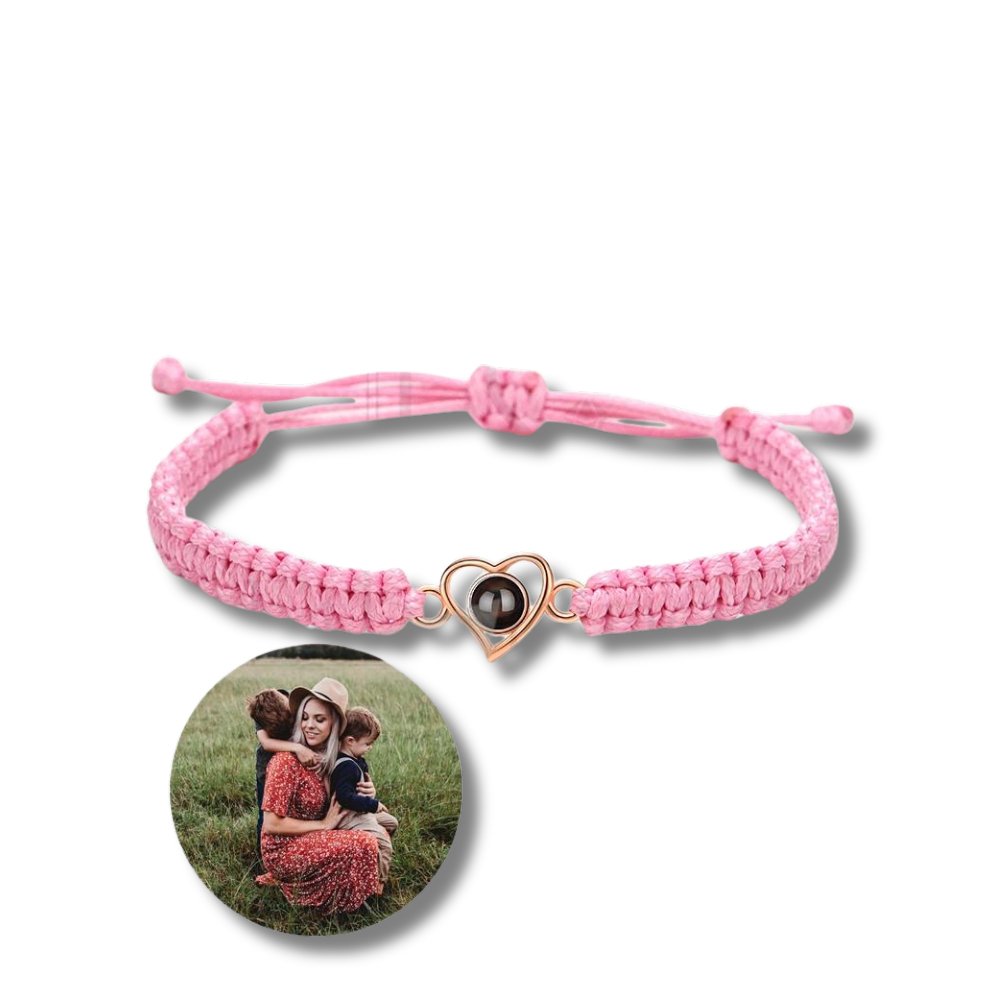 Bracelet Photo Personnalisé Cercle Avec Image à L'Intérieur - Projection 100 Langues D'Amour, Bracelet Tressé Cadeau Romantique Pour Femme Homme Couple