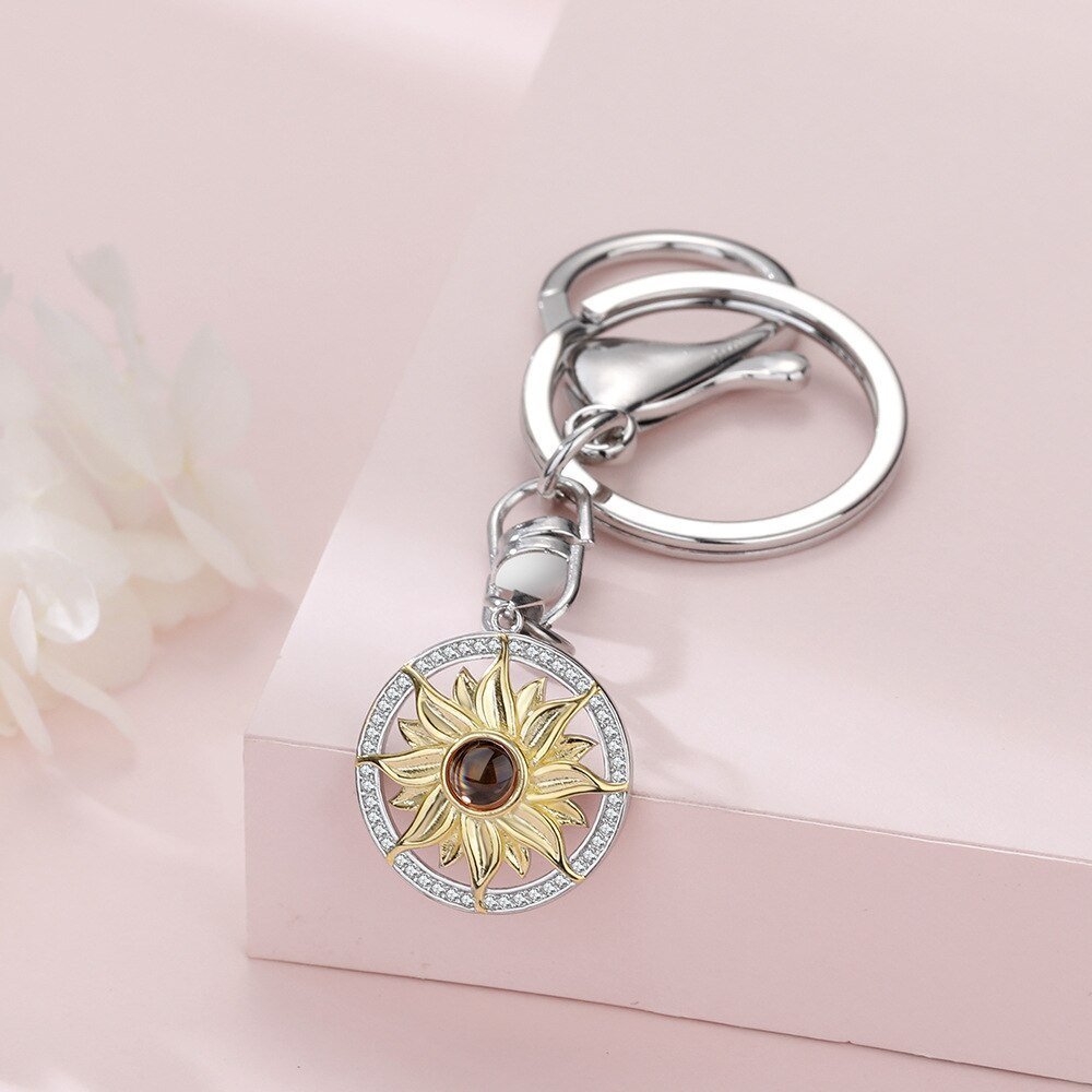 Sunflower Photo Projection KeyringKey Chains