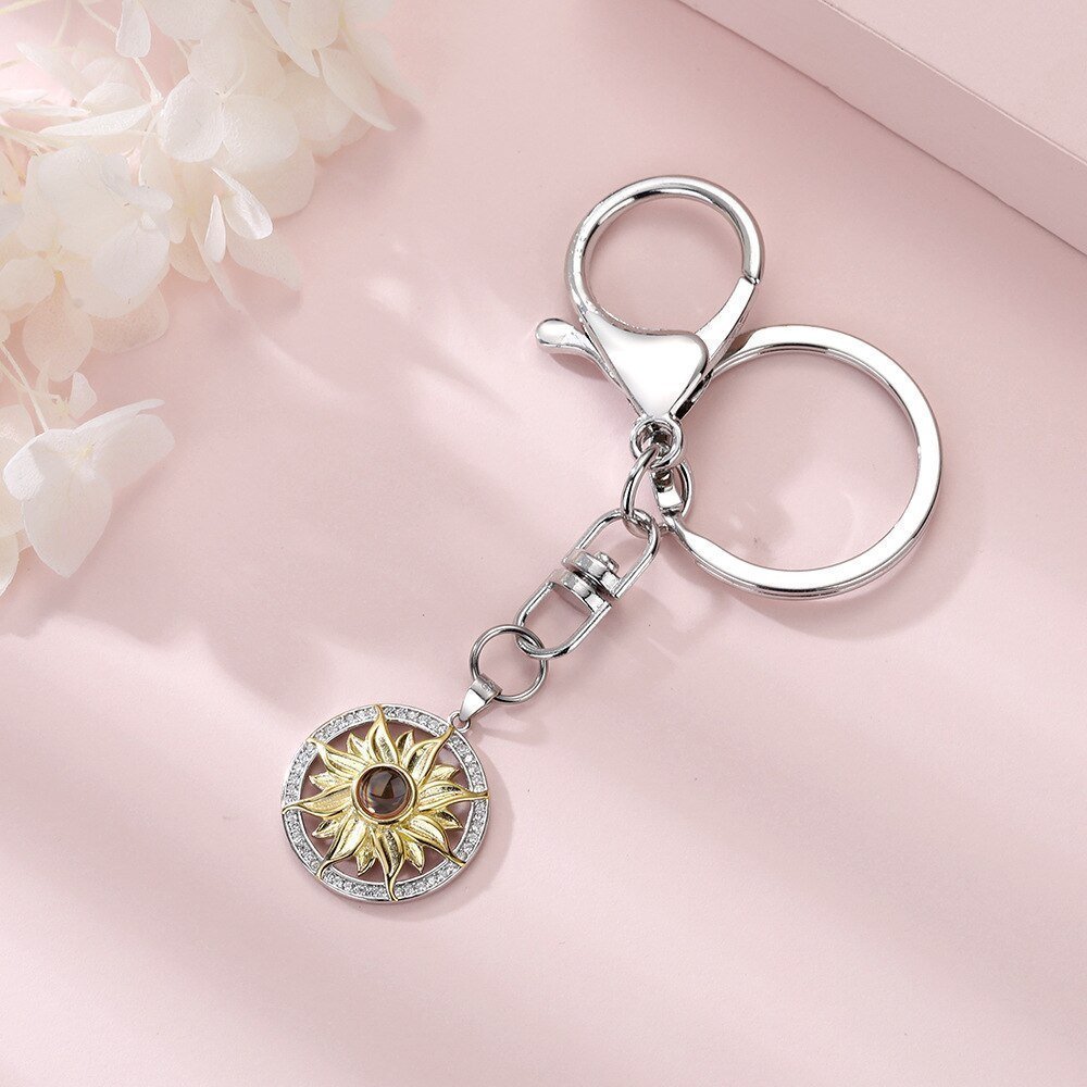 Sunflower Photo Projection KeyringKey Chains