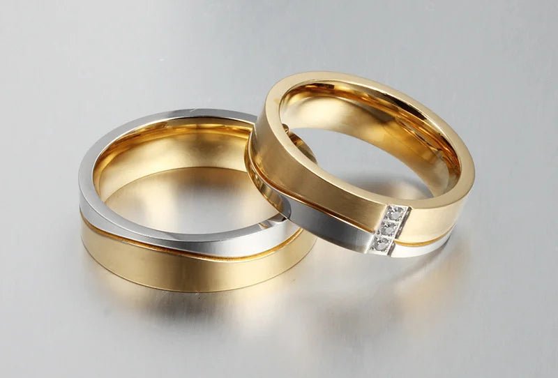 Two Tone Wave Wedding Rings