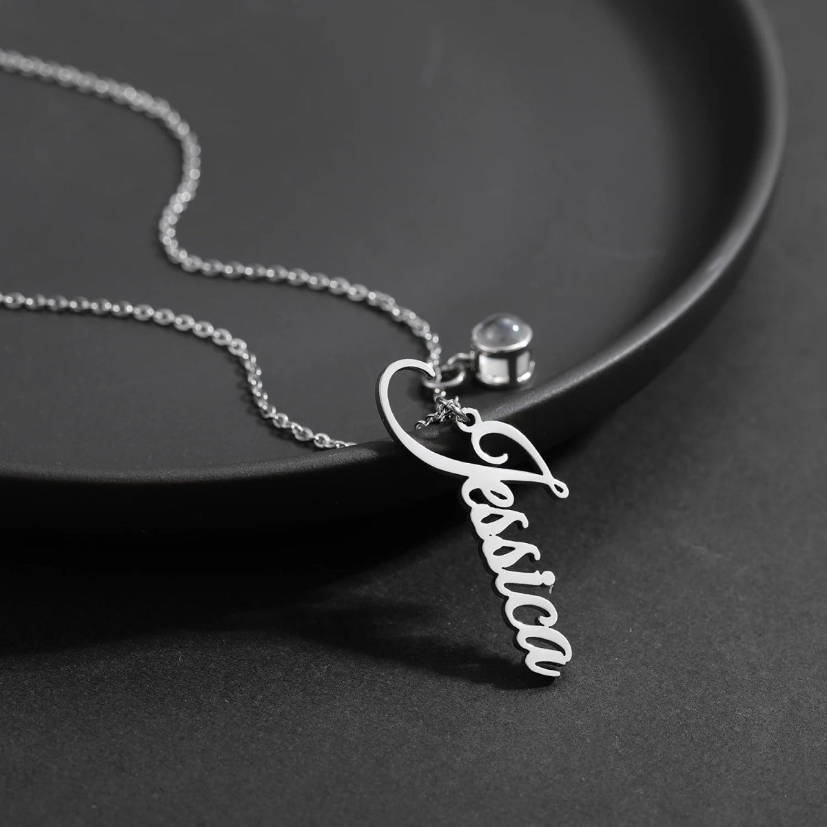 Vertical Name on a Necklace with Photo Projection PendantPhoto Necklaces