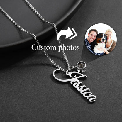 Vertical Name on a Necklace with Photo Projection PendantPhoto Necklaces