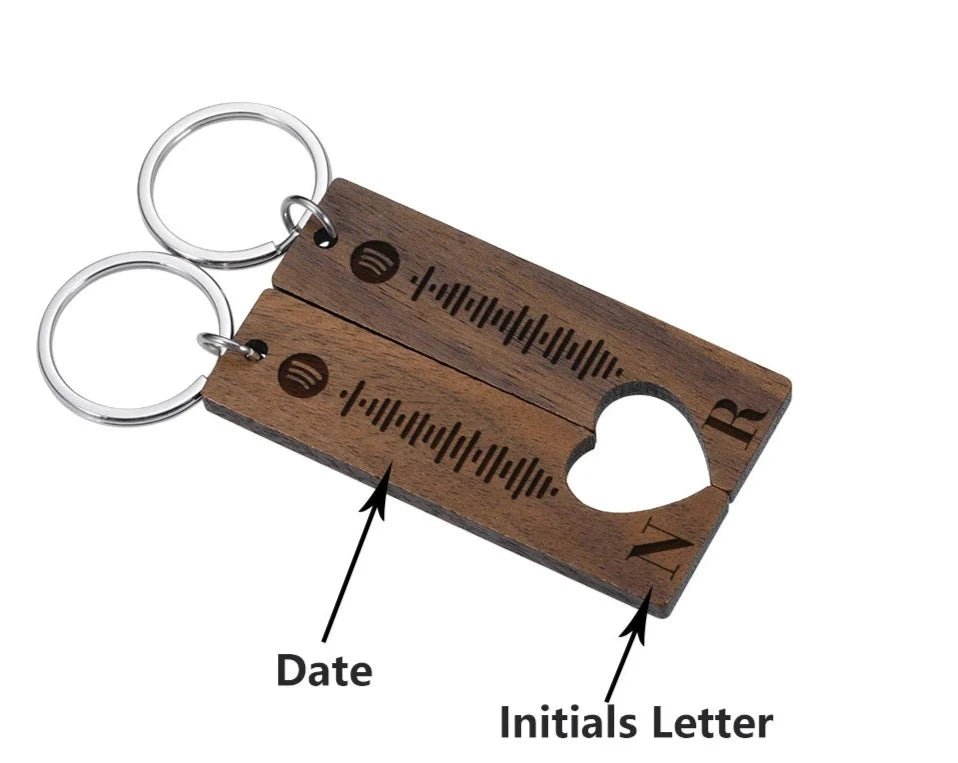 Wooden Couple Keychain Personalised Spotify Code2022 - 08,Key Chains