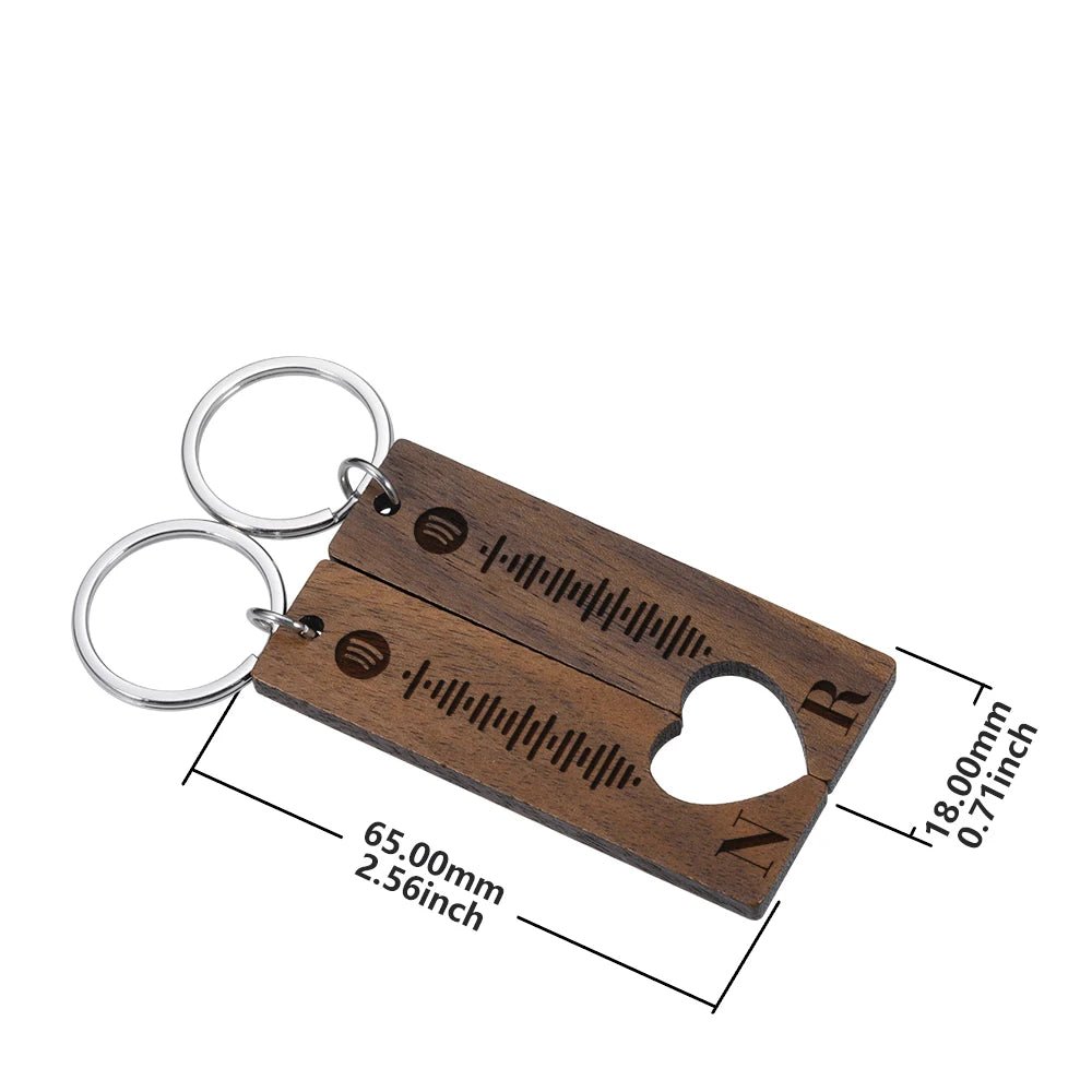 Wooden Couple Keychain Personalised Spotify Code2022 - 08,Key Chains