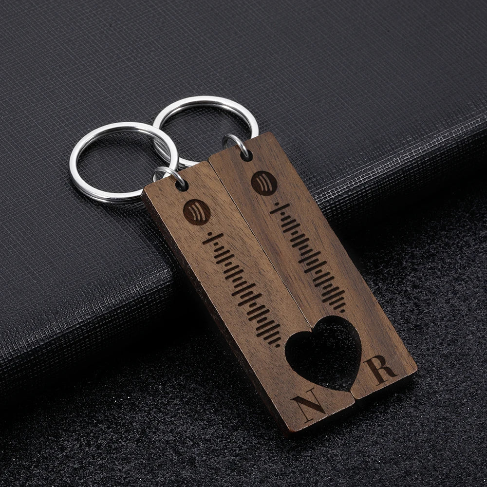 Wooden Couple Keychain Personalised Spotify Code2022 - 08,Key Chains