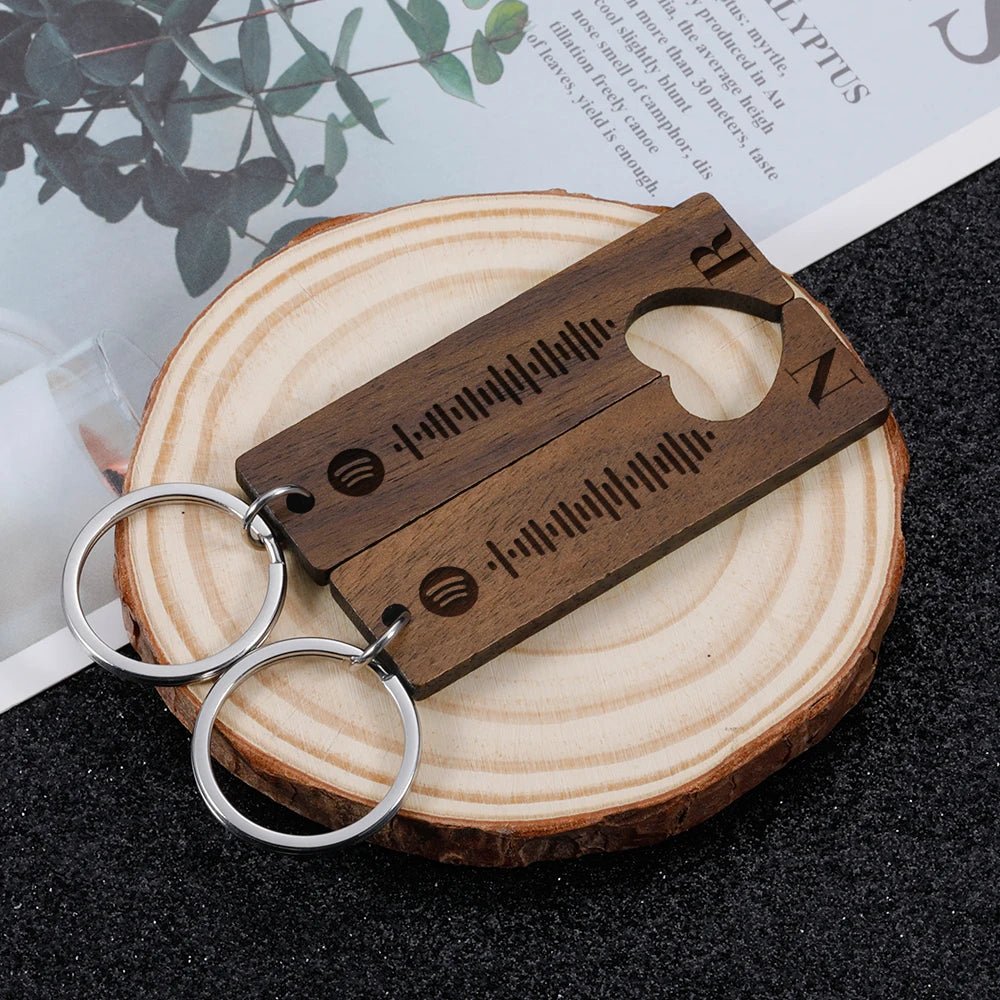 Wooden Couple Keychain Personalised Spotify Code2022 - 08,Key Chains