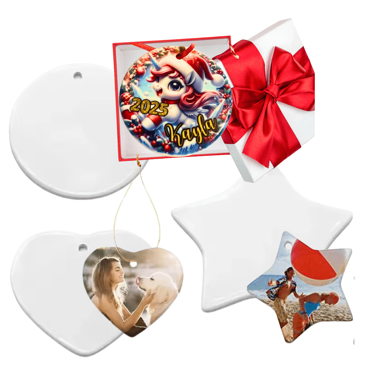 Your Custom Design Ornament – Personalised Photo or Message | Circle, Heart or Star2022 - 11,Christmas & New Year,Ornaments