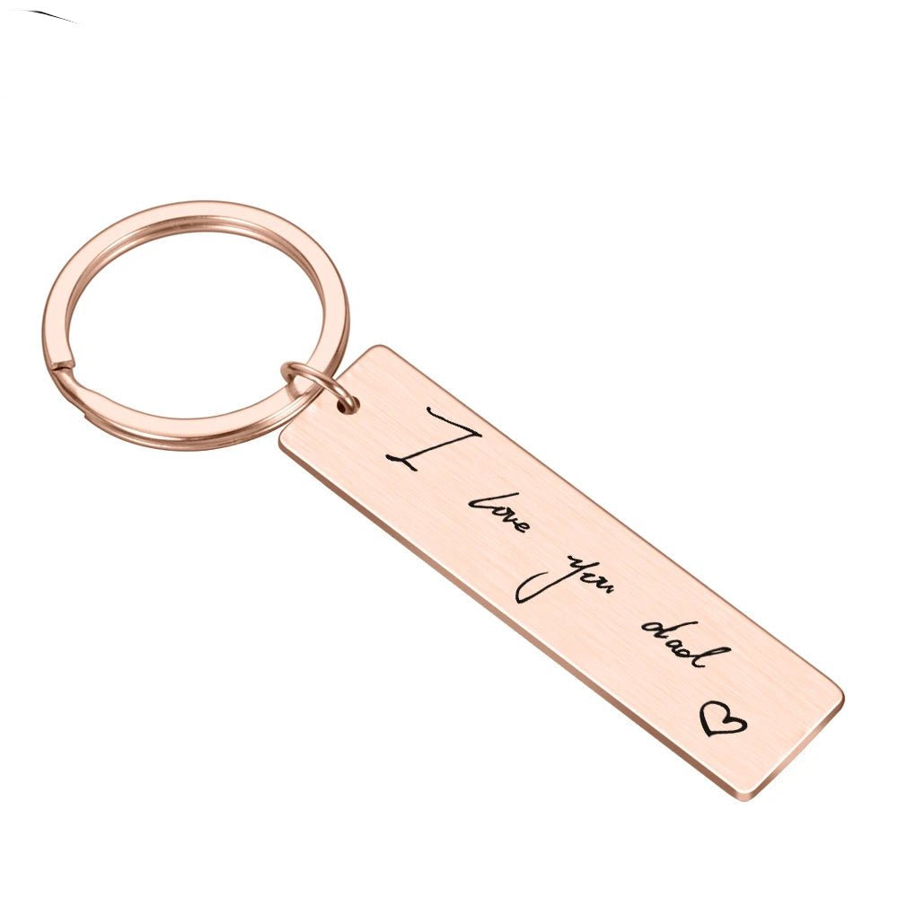 rose gold small rectangle engraved keychain