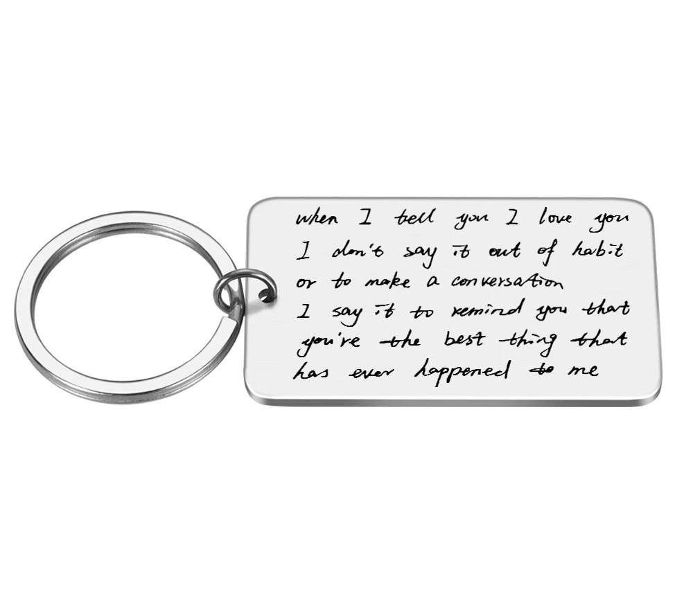 your handwriting engraved message keychain silver