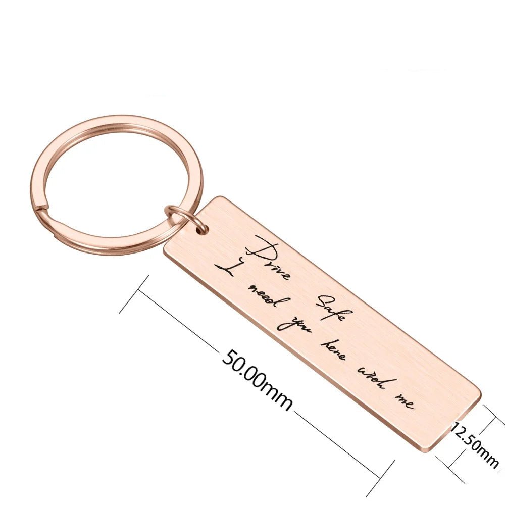 your handwriting engraved message keychain rose gold small recktangle