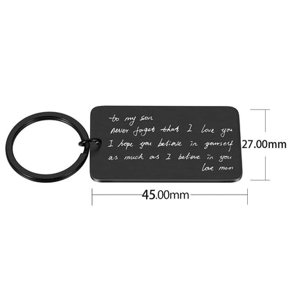 your handwriting engraved message keychain black  large rectangle 