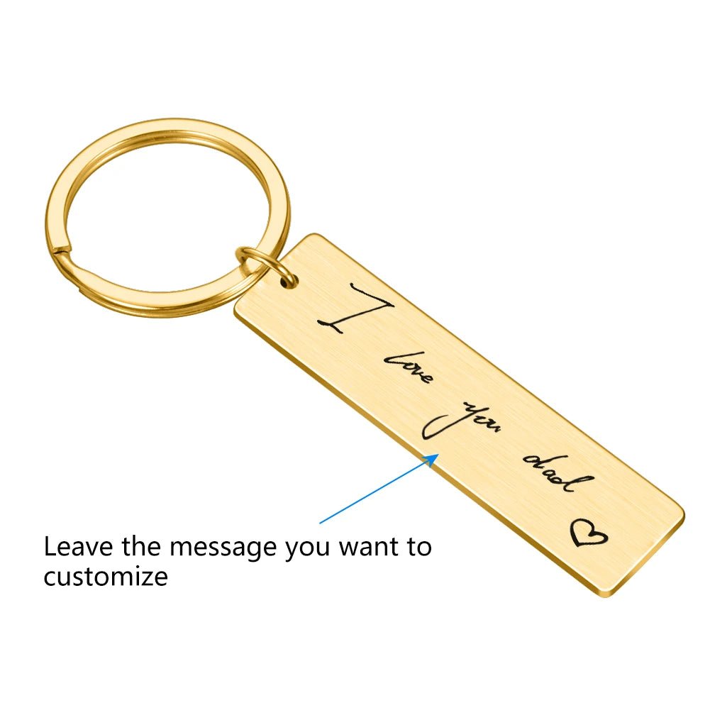 gold handwriting engraved keychain