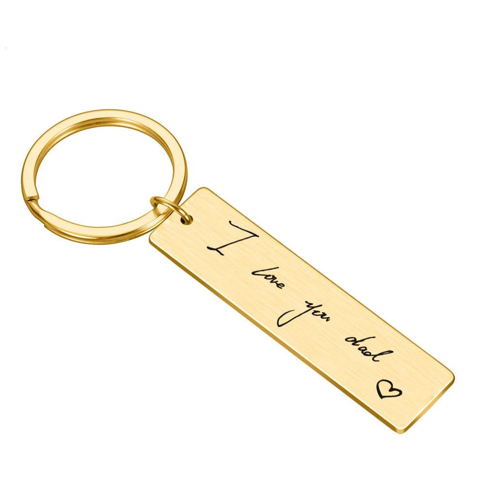 gold small rectangle keychain engraved with own message 