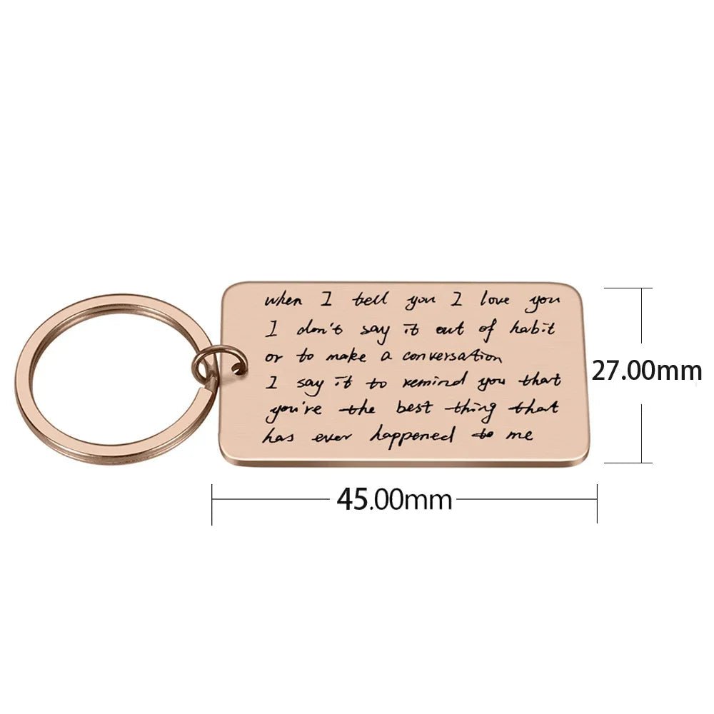 your handwriting engraved message keychain rose gold large rectangle