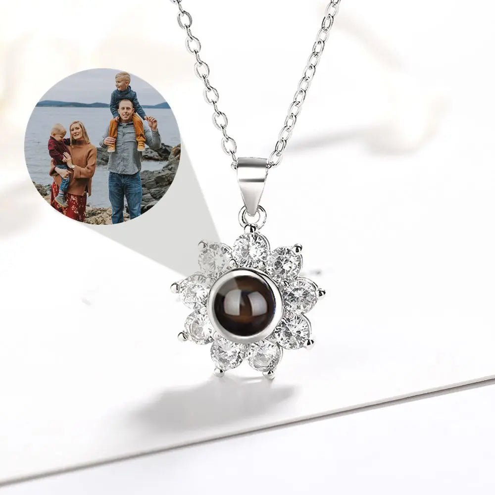 Zirconia Flower Photo Projection Necklace 925 Sterling Silver - Photo Necklaces Personalisr Au