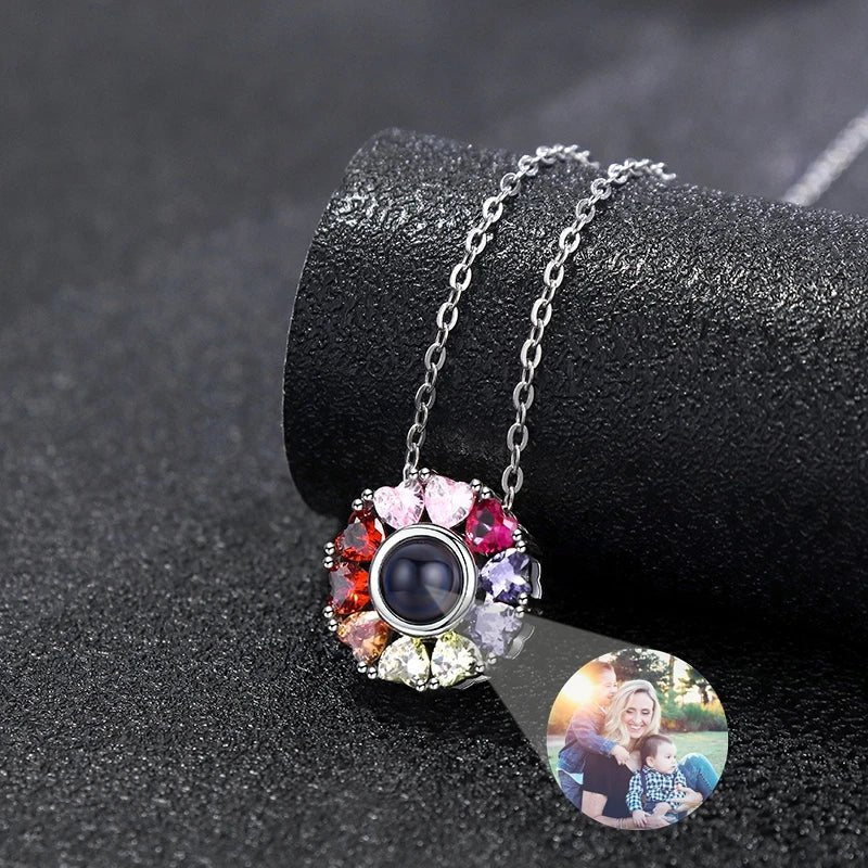 colourful flower necklace with custom photo