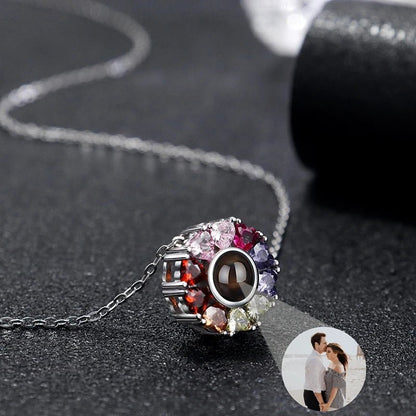 flower necklace with photo projection pendant