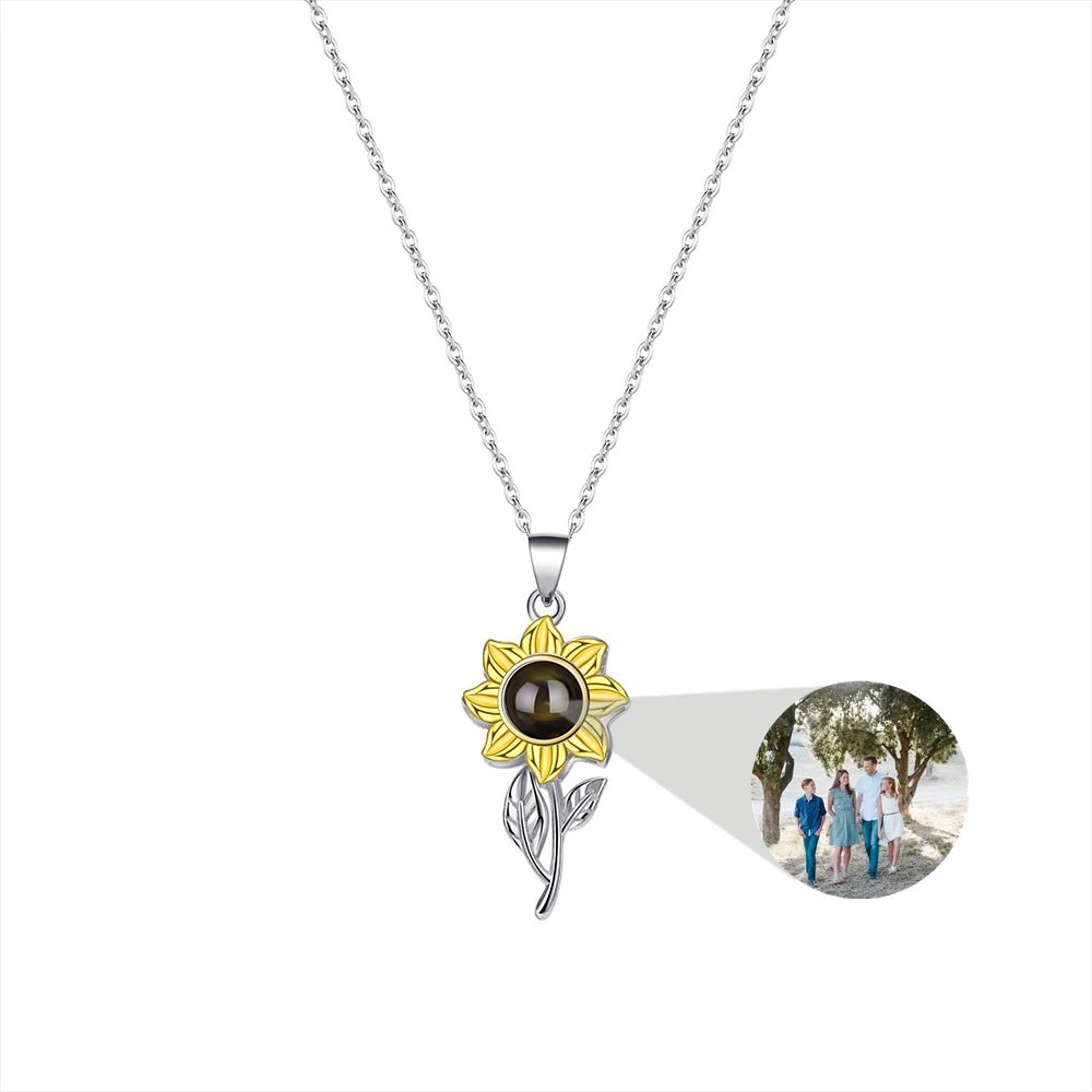 Zirconia Sunflower Photo Projection Necklaces - Photo Necklaces Personalisr Au