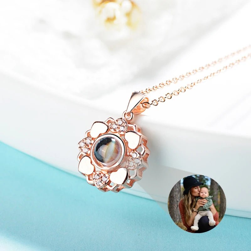 sunflower pendant photo projection rose gold and zirconias